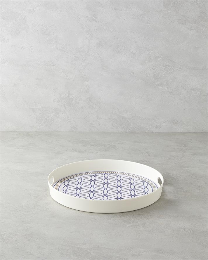 Bluewaves Melamin Tepsi 35 cm Beyaz - Mavi