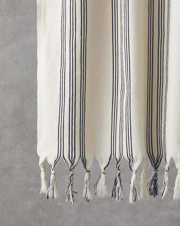 Bohem Line Pamuklu Peştemal 90x150 cm Açık Bej-Koyu Lacivert