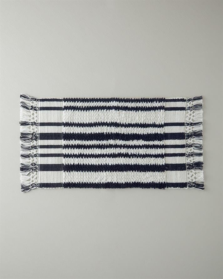 Bohem Line Pamuklu Saçaklı Banyo Paspası 50x80 cm Siyah - Beyaz