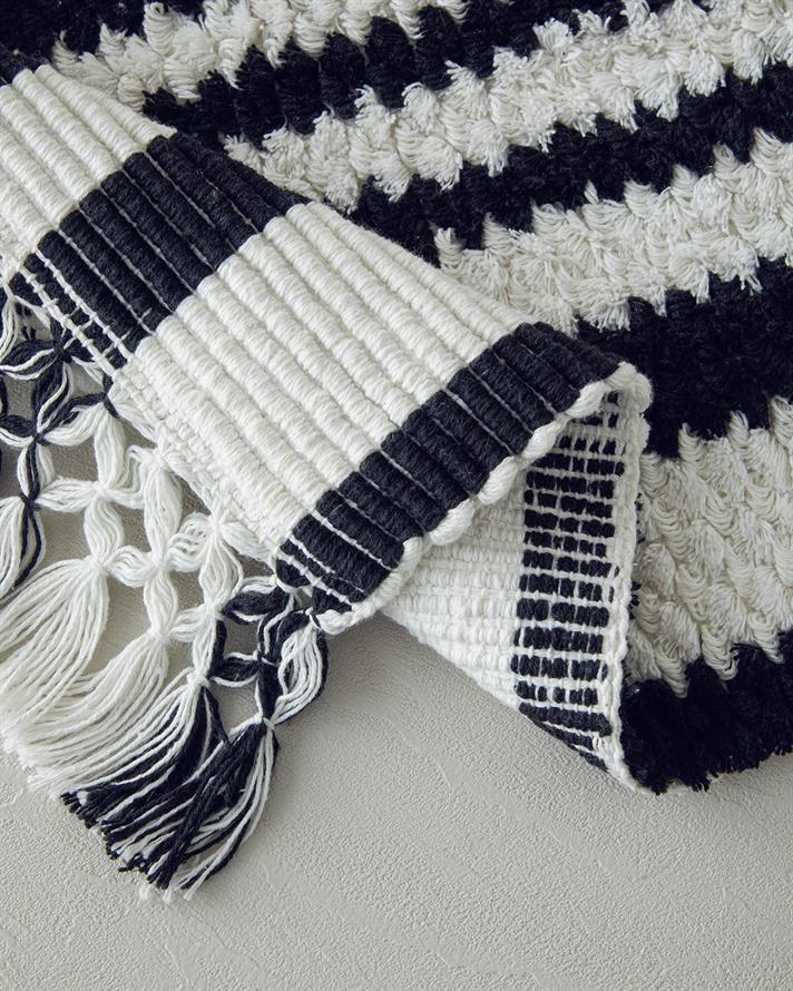 Bohem Line Pamuklu Saçaklı Banyo Paspası 50x80 cm Siyah - Beyaz