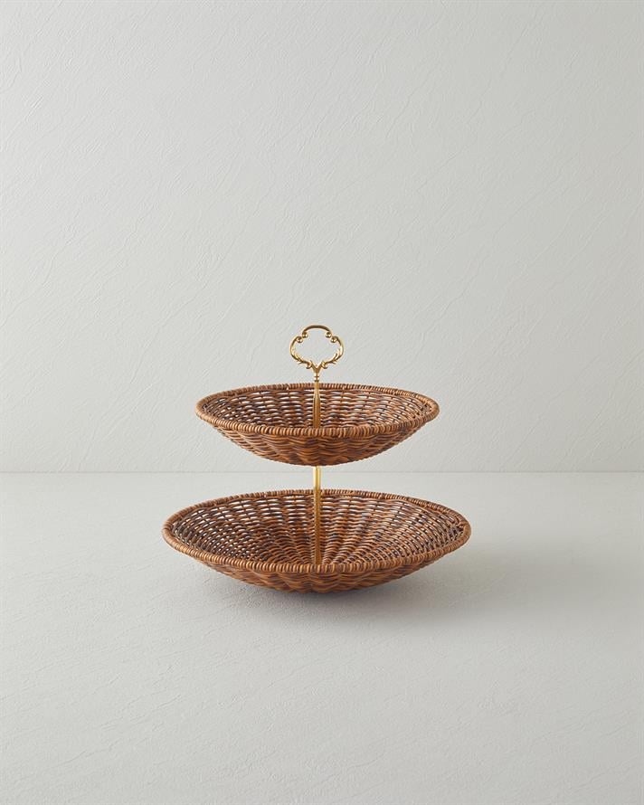 Boho Rattan Katlı Servis Kahverengi