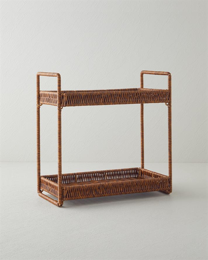 Boho Rattan Katlı Servis Kahverengi
