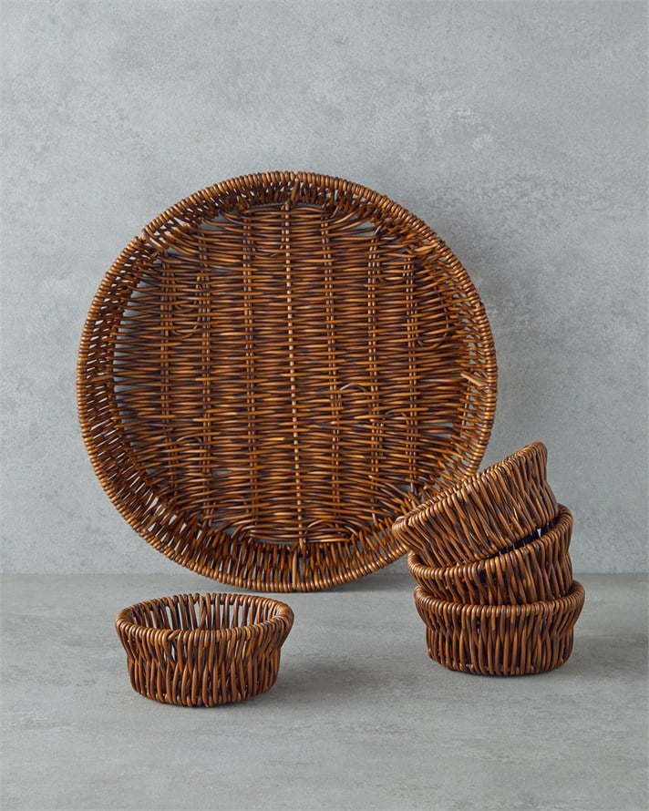 Boho Rattan 5 Parça Sunumluk 27x27x5 cm Kahverengi