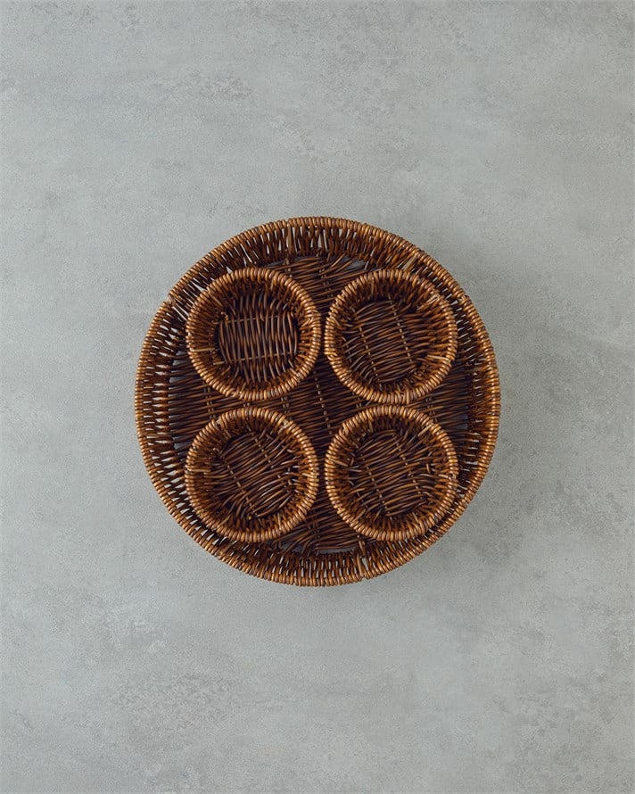 Boho Rattan 5 Parça Sunumluk 27x27x5 cm Kahverengi