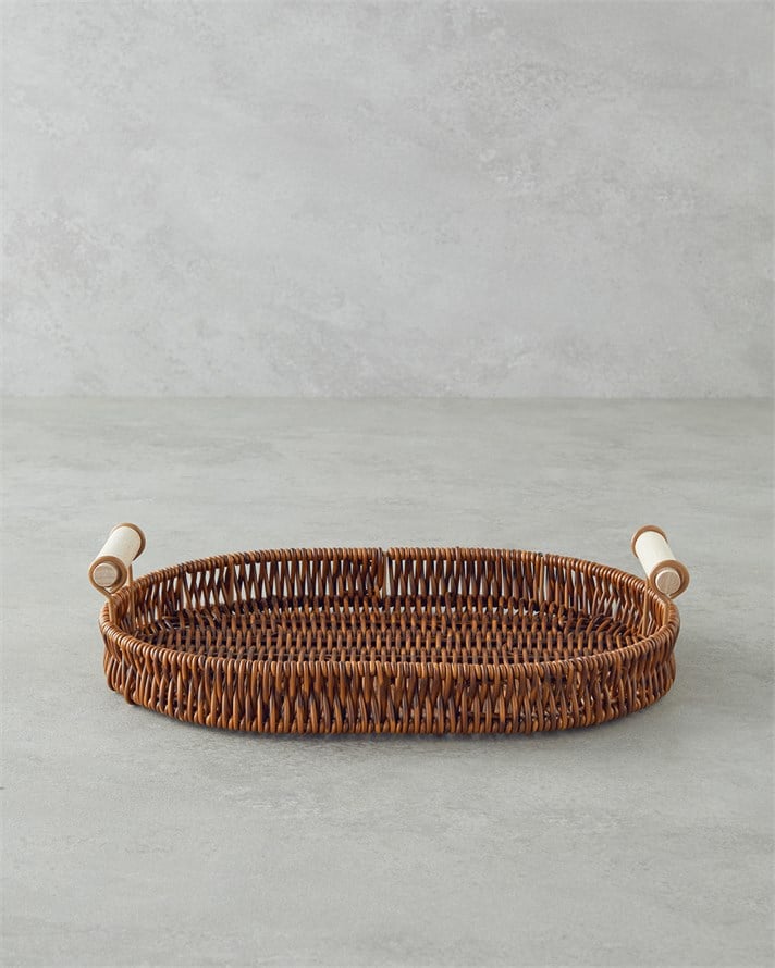Boho Rattan Tepsi 29x20x3 cm Kahverengi