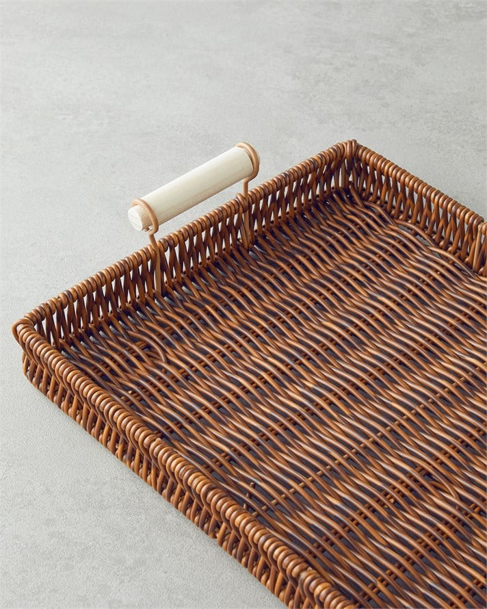 Boho Rattan Tepsi 30x22x3 cm Kahverengi