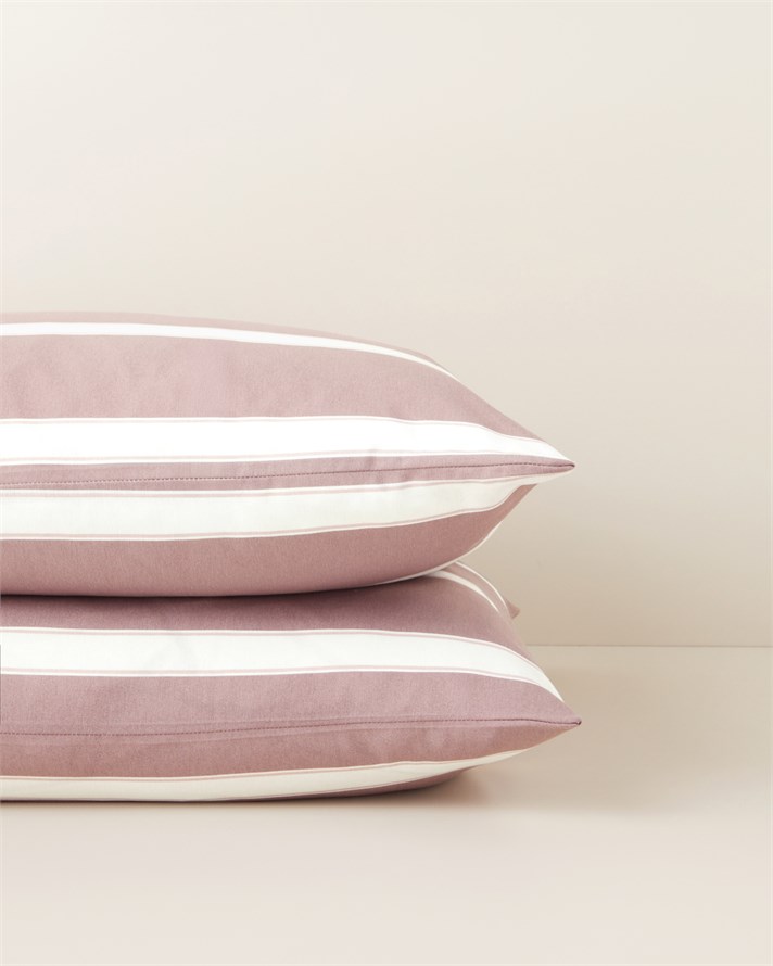 Bold Stripe Pamuklu 2li Yastık Kılıfı 50x70 cm Açık Mürdüm-Pembe