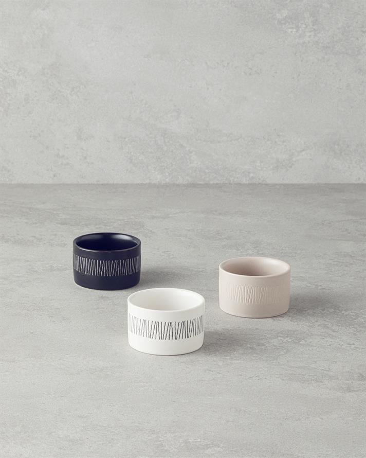 Bona Stoneware 3lü Çerezlik 6,5 cm Siyah-Beyaz-Bej