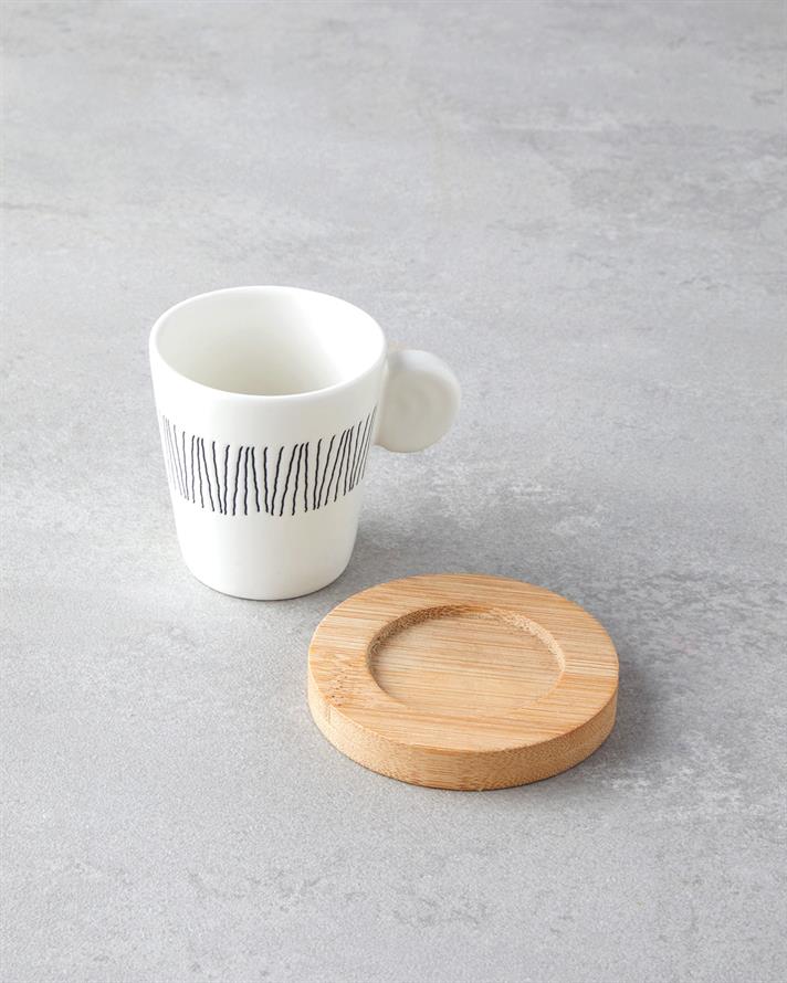 Bona Stoneware 6 Parça 3 Kişilik Kahve Fincan Takımı 70 ml Siyah-Beyaz-Bej