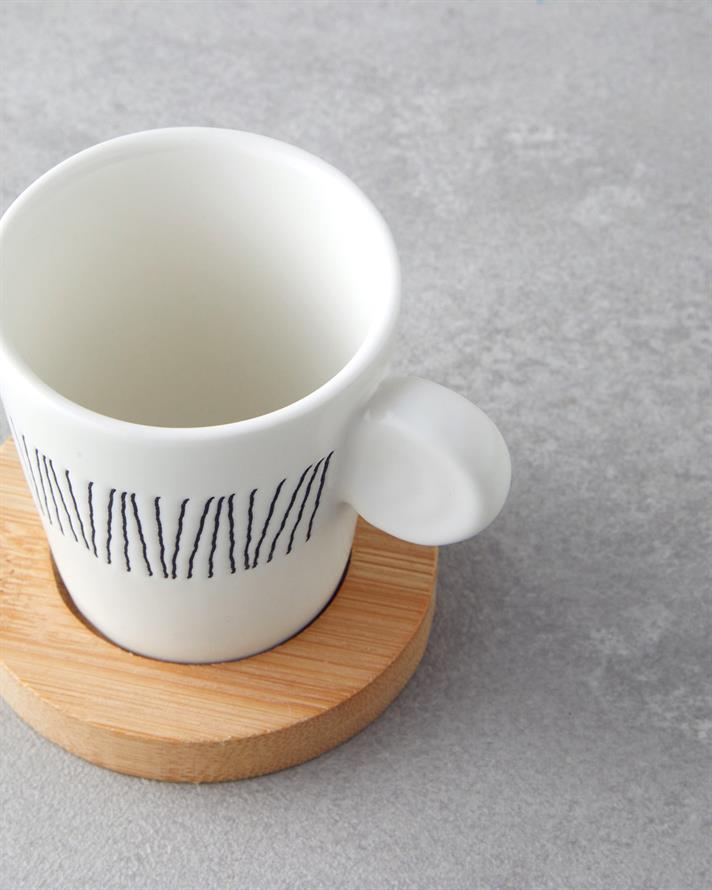 Bona Stoneware 6 Parça 3 Kişilik Kahve Fincan Takımı 70 ml Siyah-Beyaz-Bej