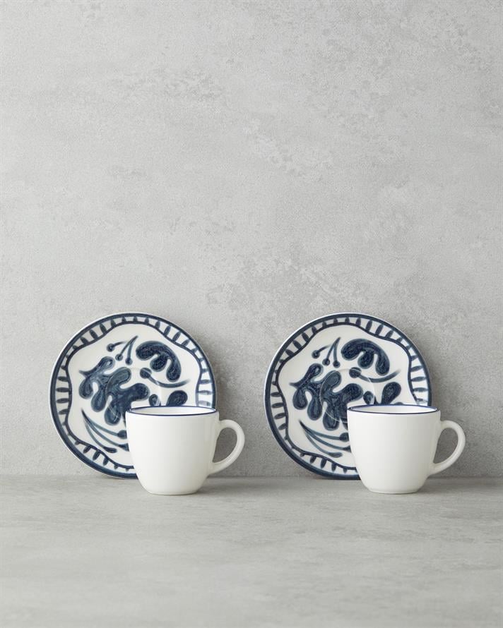 Bonnie Bone Porselen 4 Parça 2 Kişilik Kahve Fincan Takımı 90 ml Koyu Mavi