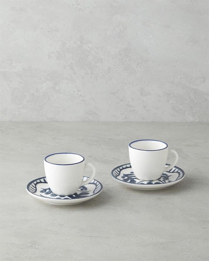 Bonnie Bone Porselen 4 Parça 2 Kişilik Kahve Fincan Takımı 90 ml Koyu Mavi