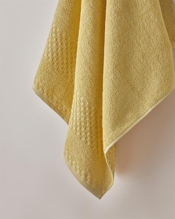 Border Check Pamuk Banyo Havlusu 70x140 cm Sarı