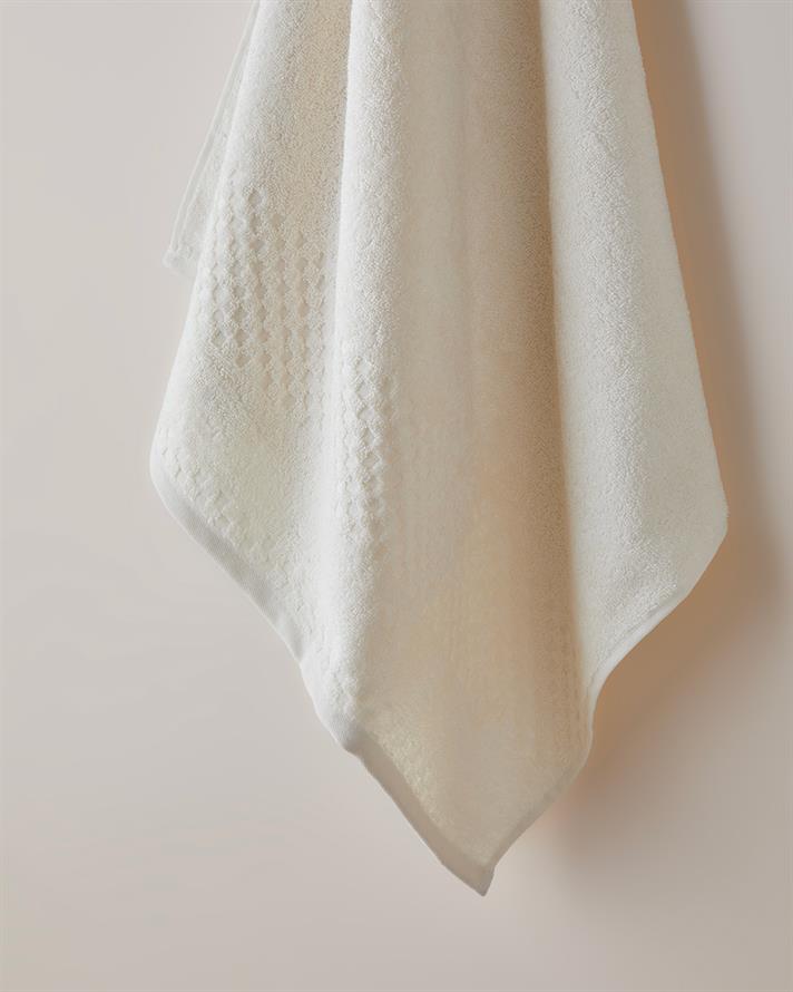 Border Check Pamuk Banyo Havlusu 70x140 cm Fildişi