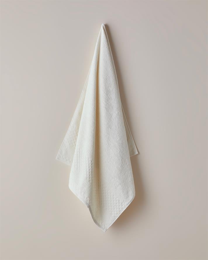 Border Check Pamuk Banyo Havlusu 70x140 cm Fildişi