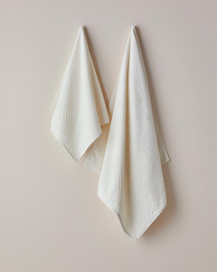 Border Check Pamuk Banyo Havlusu 70x140 cm Fildişi