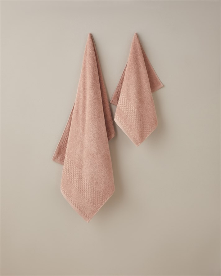 Border Check Pamuk Banyo Havlusu 70x140 cm Somon