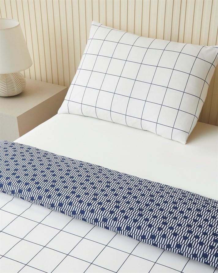 Border Dots Kolay Ütülenir Tek Kişilik Nevresim Takımı 160x220 cm Lacivert