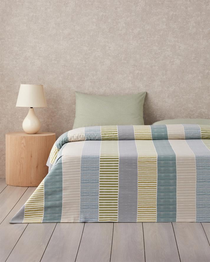 Border Line Kolay Ütülenir Tek Kişilik Nevresim Takımı 160x220 cm Yeşil-Bej