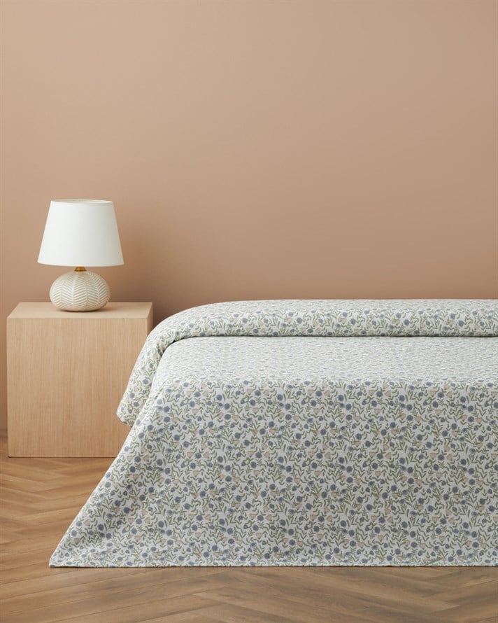 Botanica Baskılı Pamuklu Tek Kişilik Pike 150x220 cm Mavi