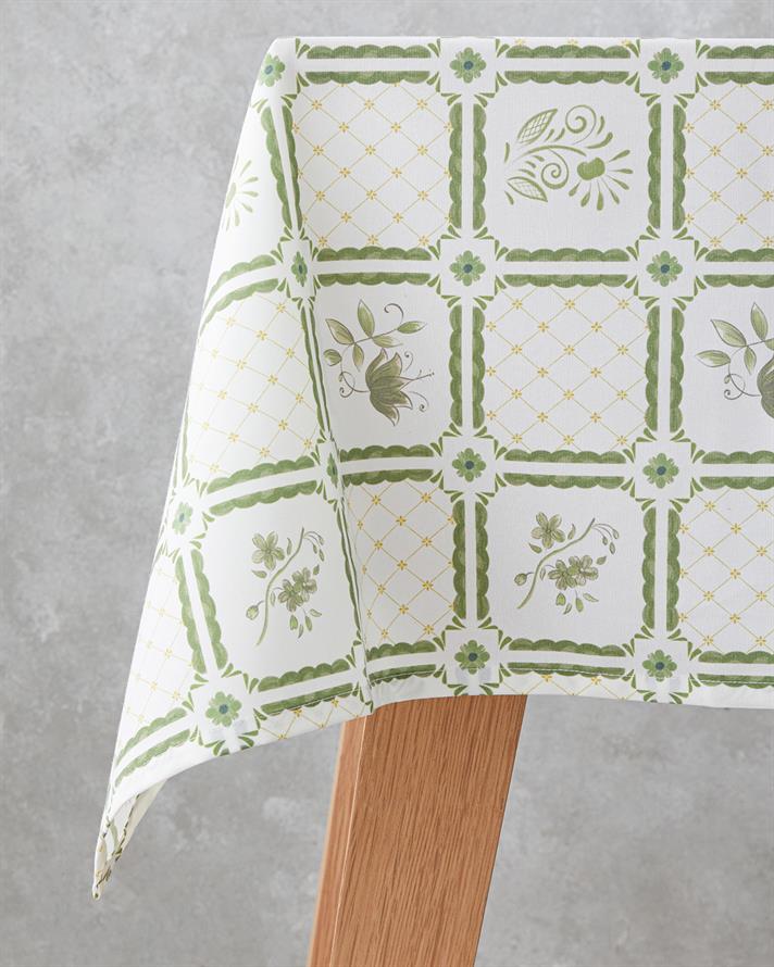Botanical Garden Pamuk Polyester Masa Örtüsü 150x200 cm Beyaz - Yeşil