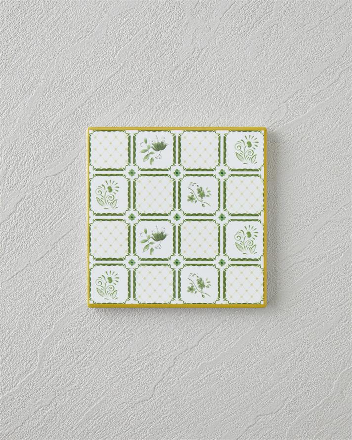 Botanical Garden Seramik Bardak Altlığı 10.8x0.8 cm Beyaz - Yeşil