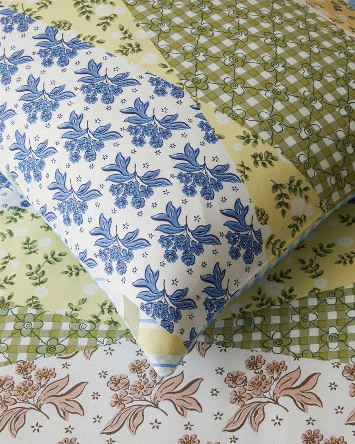 Botanical Patch Pamuklu Çift Kişilik Nevresim Seti 200x220 cm Mavi - Yeşil