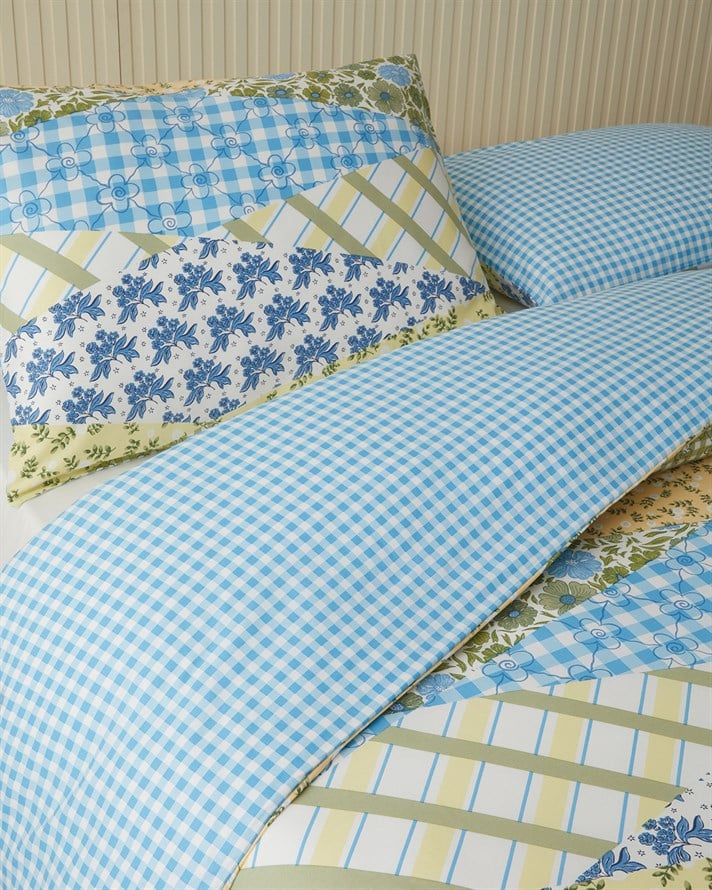 Botanical Patch Pamuklu Çift Kişilik Nevresim Seti 200x220 cm Mavi - Yeşil