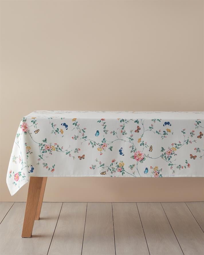 Botanical Polyester Masa Örtüsü Krem - Pembe