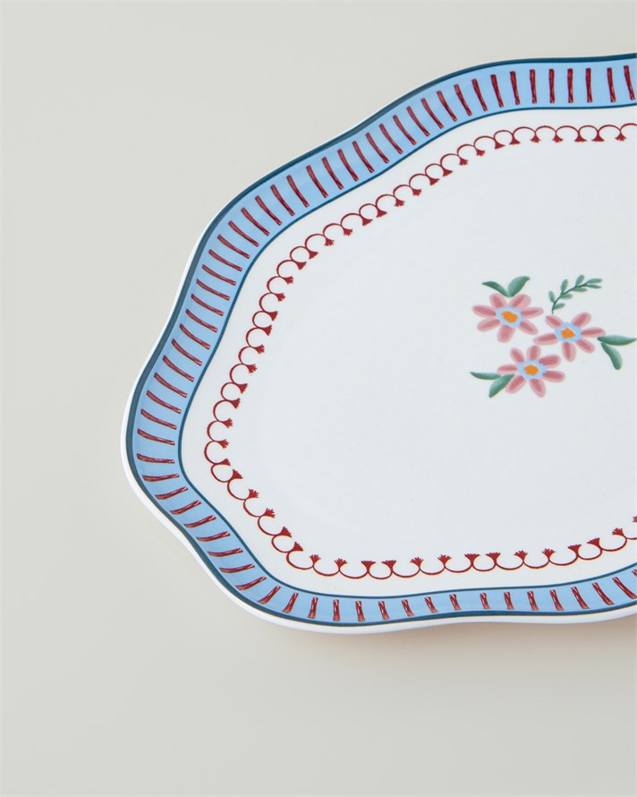 Botanical Romance New Bone Kayık Tabak 25 cm Pembe - Mavi