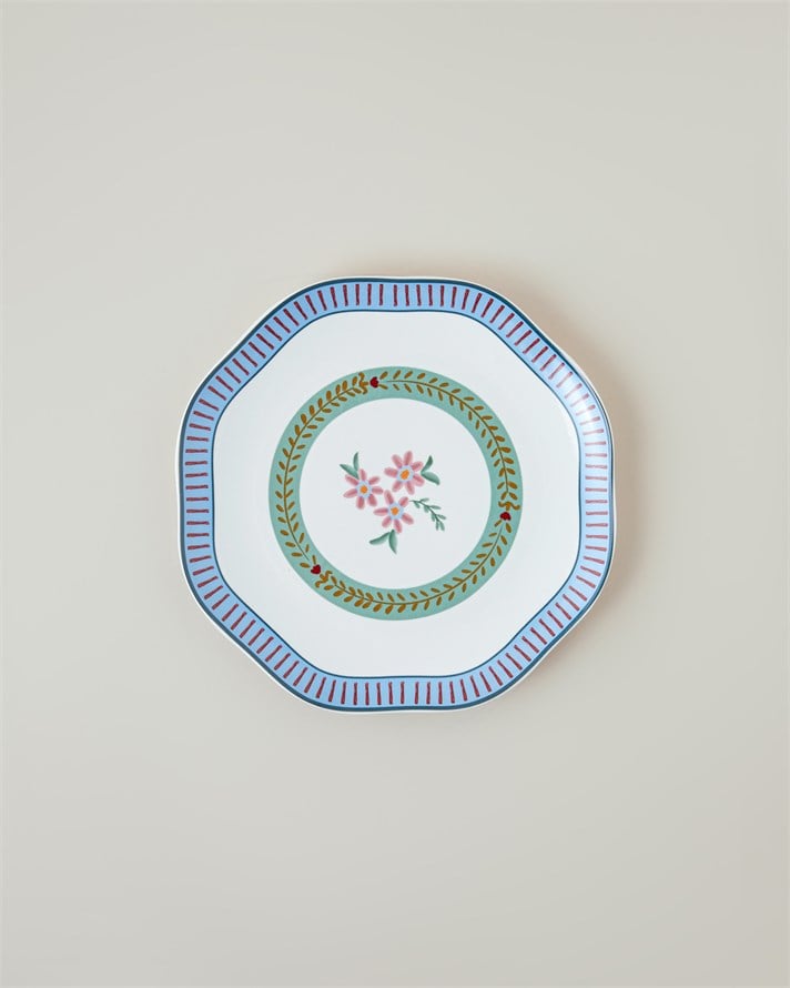 Botanical Romance New Bone Pasta Tabağı 20 cm Mavi - Yeşil