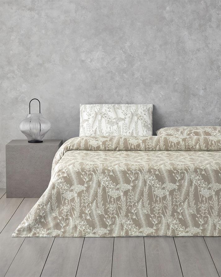 Botanical Spring Kolay Ütülenir Tek Kişilik Çarşaflı Nevresim Takımı 160x220 cm Bej