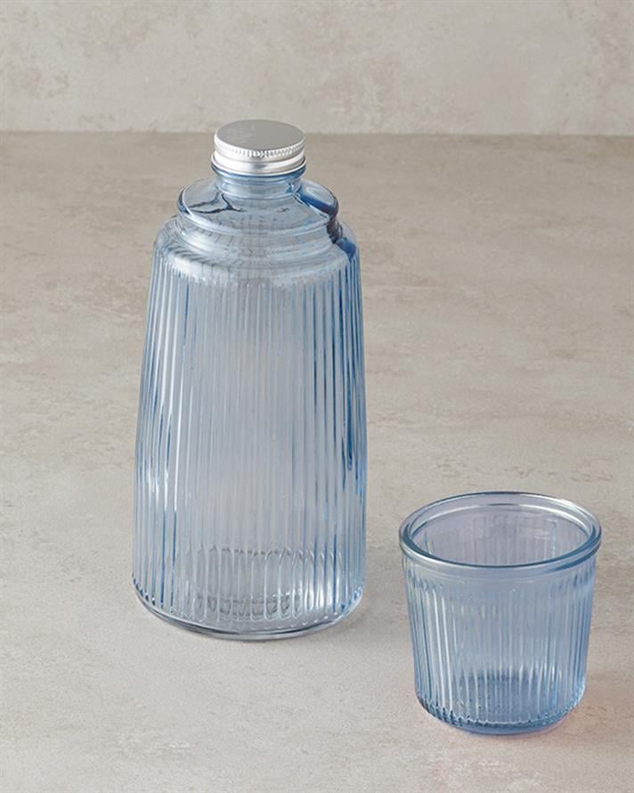 Botelya Cam Başucu Sürahi Mavi