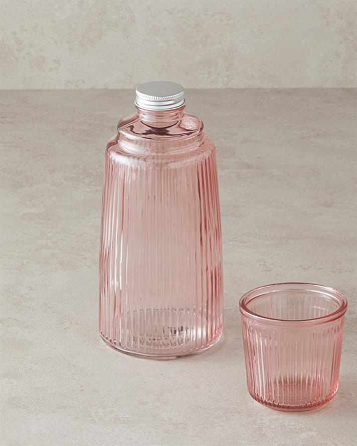 Botelya Cam Başucu Sürahi Pembe