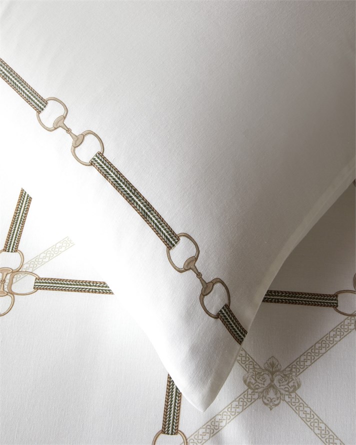 Bridle Crest Krep Çift Kişilik Çarşaflı Nevresim Takımı 200x220 cm Yeşil-Kahve