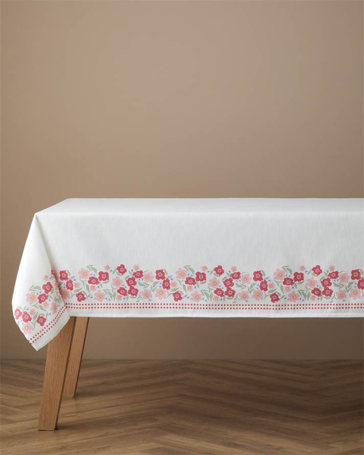 Bright Bloom Polyester Masa Örtüsü 150x200 cm Beyaz - Pembe