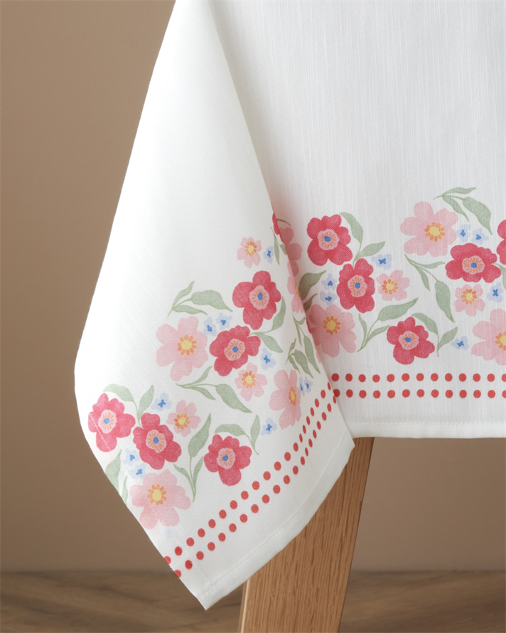 Bright Bloom Polyester Masa Örtüsü 150x200 cm Beyaz - Pembe