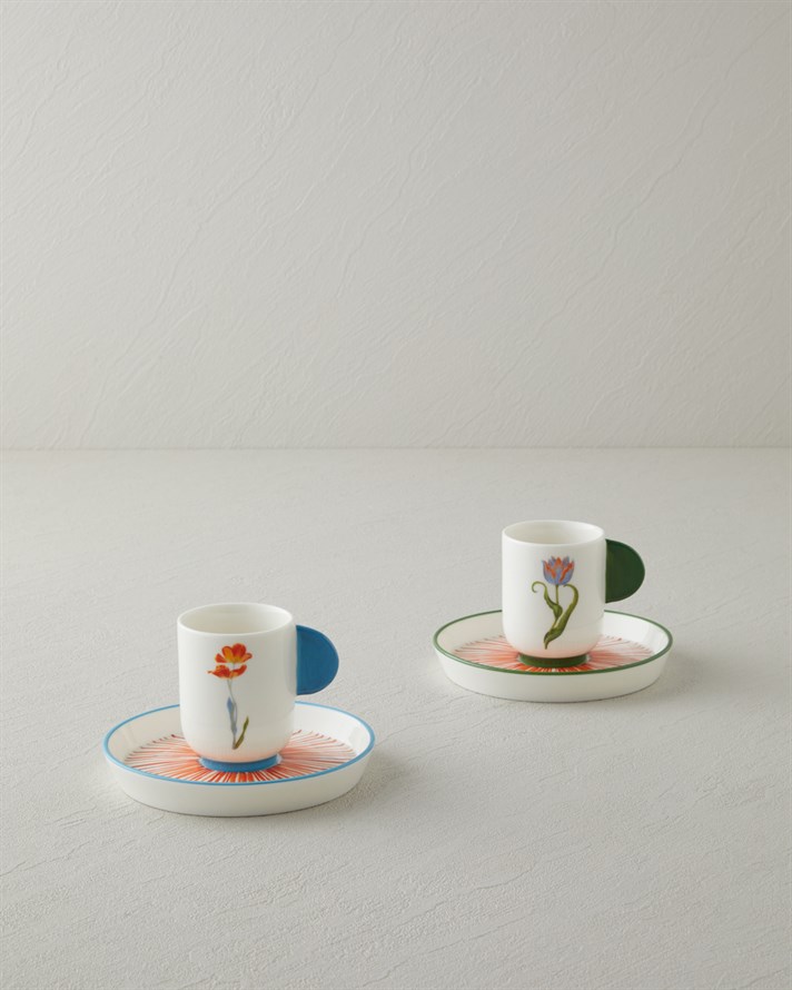 Bright Blossom Porselen 4 Parça 2 Kişilik Kahve Fincan Takımı 90 ml Renkli