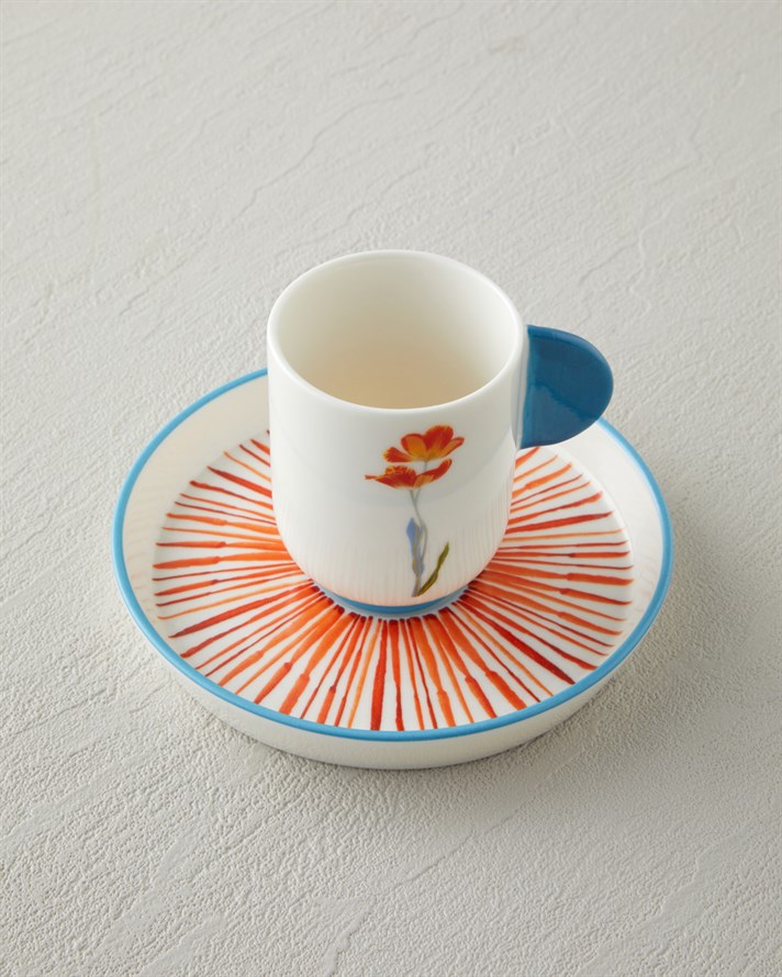 Bright Blossom Porselen 4 Parça 2 Kişilik Kahve Fincan Takımı 90 ml Renkli