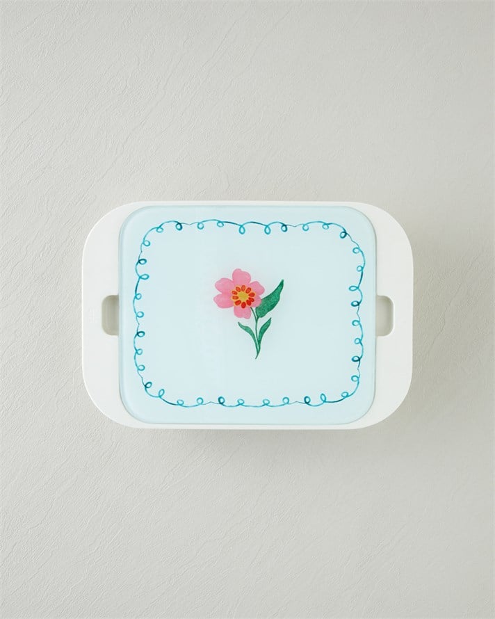 Bright Floral Melamin 4lü Cam Kapaklı Kahvaltılık 30x21 cm Renkli
