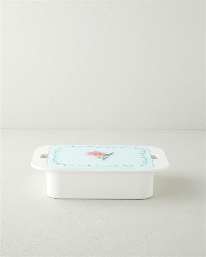 Bright Floral Melamin 4lü Cam Kapaklı Kahvaltılık 30x21 cm Renkli