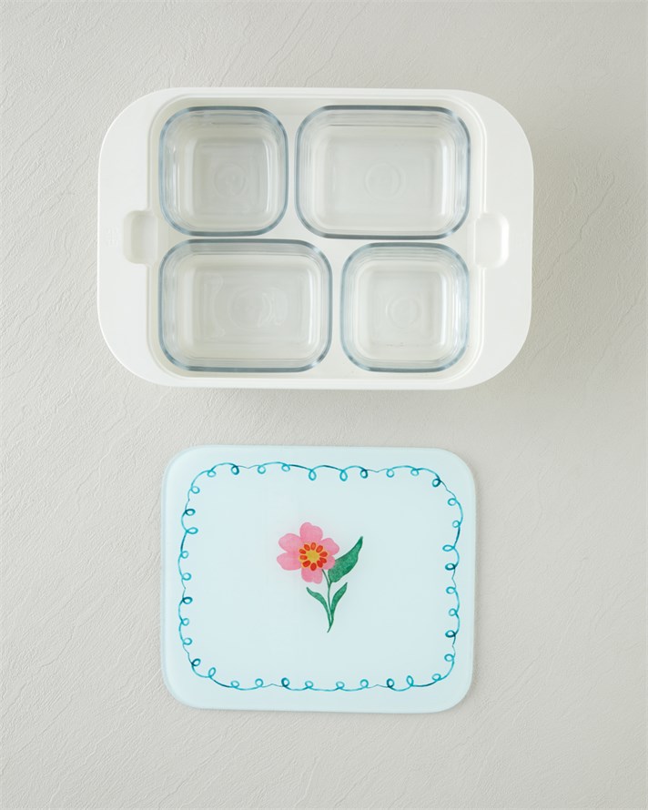 Bright Floral Melamin 4lü Cam Kapaklı Kahvaltılık 30x21 cm Renkli