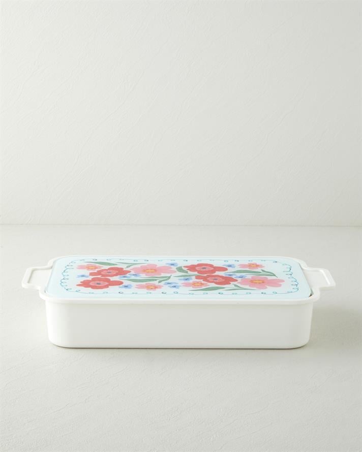 Bright Floral Melamin Cam Kapaklı Kahvaltılık Renkli