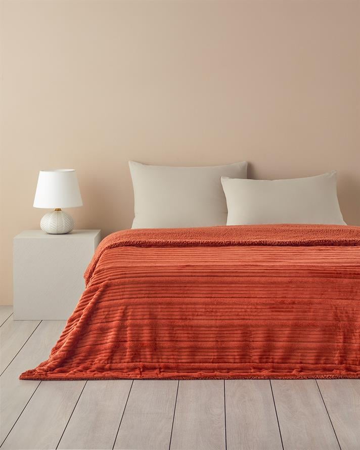 Bright Line Sherpa Supersoft Çift Kişilik Battaniye 200x220 cm Koyu Turuncu