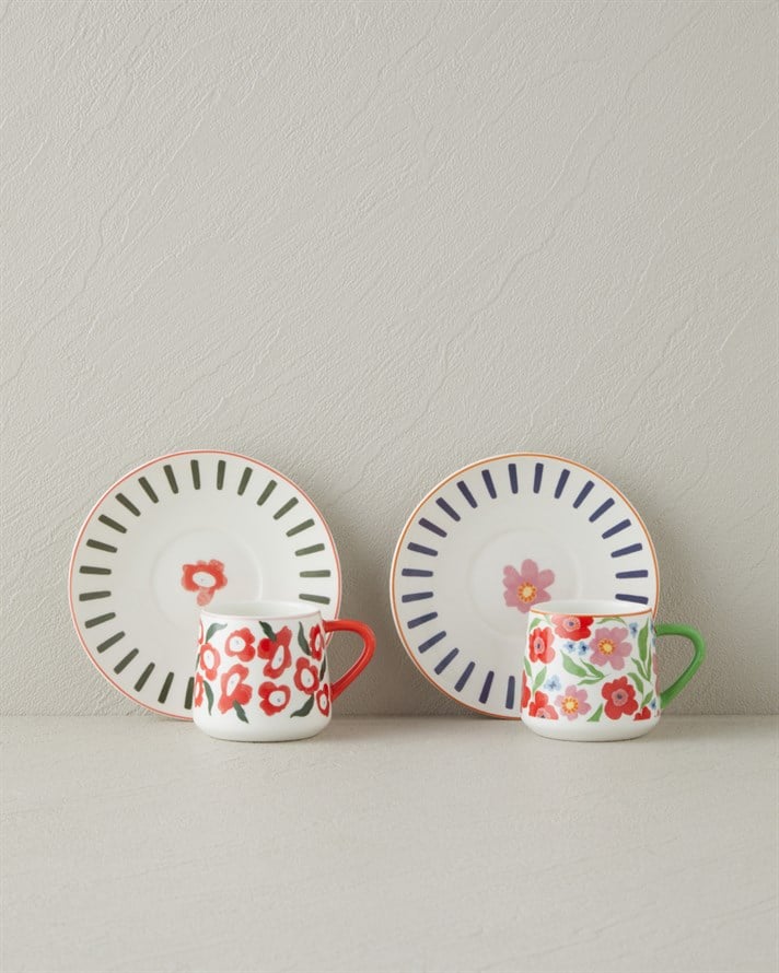 Bright Match New Bone China 4 Parça 2 Kişilik Kahve Fincan Takımı 90 ml Renkli