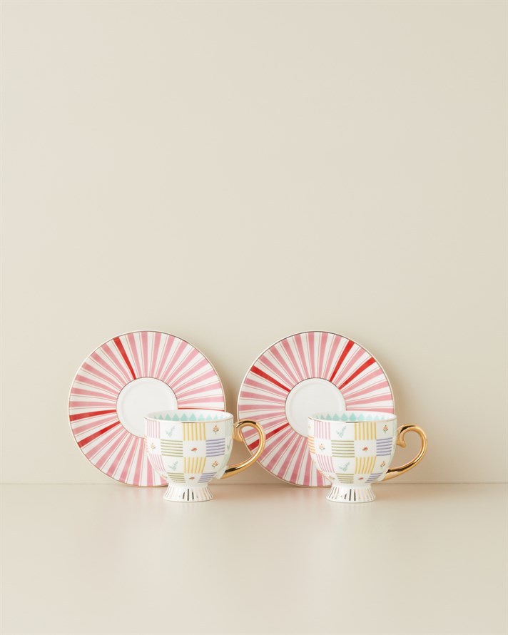 Bright Ophelia New Bone China 4 Parça 2 Kişilik Kahve Fincan Takımı 100 ml Renkli