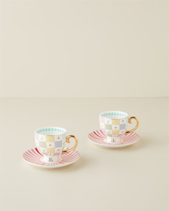 Bright Ophelia New Bone China 4 Parça 2 Kişilik Kahve Fincan Takımı 100 ml Renkli