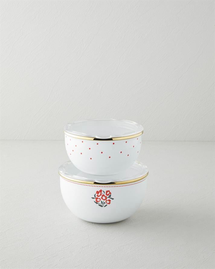 Bright Parade Emaye 2li Saklama Kabı 0,75 x 1,20 L Kırmızı - Beyaz