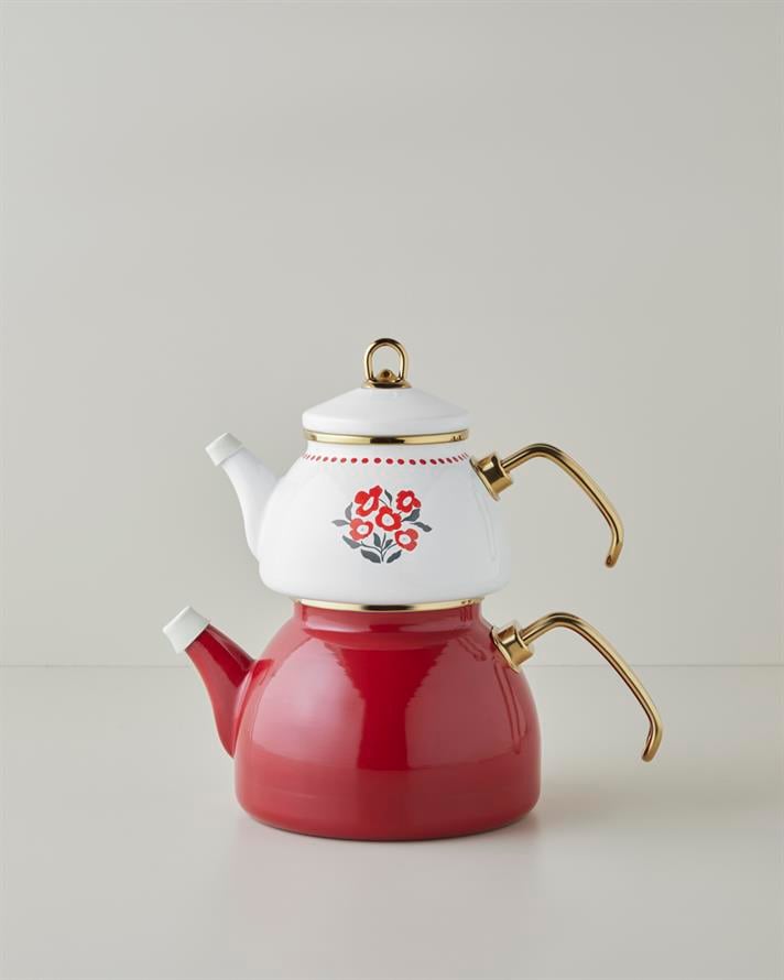 Bright Parade Emaye Çaydanlık 1,1 Litre + 2,3 Litre Kırmızı