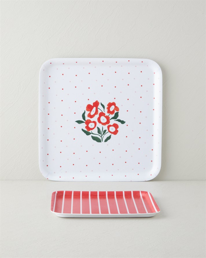 Bright Parade Melamin 2’li Kaydırmaz Tepsi 33-24 cm Kırmızı